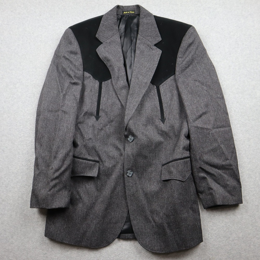Circle S Sport Coat Mens 38R Western Blazer Grey Black Suede Yoke Dallas Texas